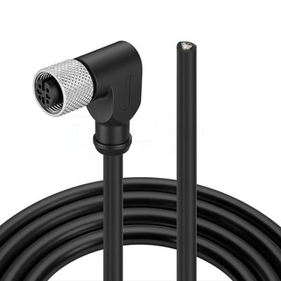DRRI Industrial Sensor Cable M12 4-Pin Female A-Code Aviation Connector Right Angel to Open end Electrical Shielded Overmolded Cable