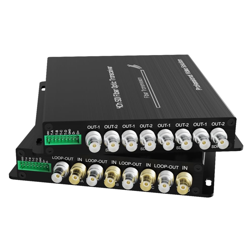 4CH Mini HD-SDI Fiber Converter Support Loop Output, 1080P@ 30Hz HD-SDI Fiber Extender with 1Ch Backward RS485 and 4Ch Tally, Up to 20km Over Single-Mode LC Fiber