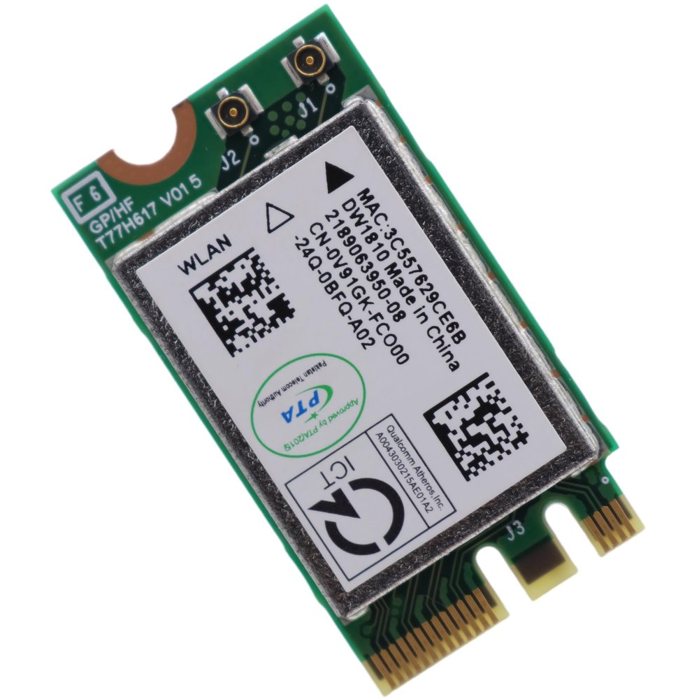 PartEGG DW1810 802.11ac 433Mbps M.2 WLAN Wireless WiFi Adapter BT 4.1 V91GK for Dell ASUS Acer Laptop Qualcomm Atheros QCNFA435 Windows, Green