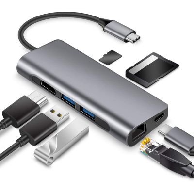 Docking Station 7 Ports USB C Hub Adapter with 4K-HDMI Type C USB 3.0 PD Gigablit Ethernet SD/TF Card Reader Compatible for MacBook Pro/Air More Type C Devices