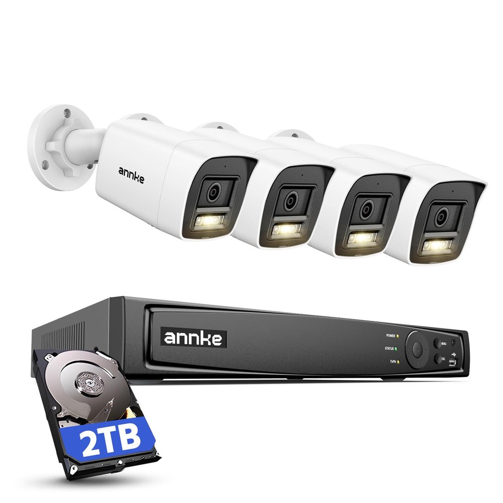 ANNKE H1200 12MP Security Camera System, 12MP H.265+ 8CH NVR and 4 X 12 Megapixel UHD PoE Surveillance IP Cam with Smart Dual Light, AI Human&Vehicle Detection, Color Night Vision (2TB Hard Drive)