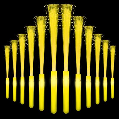 NUDALA 24 Pack Yellow Light Up Fiber Optic Stick Glow Wands Bulk with 3 Flashing Models for Easter July 4th Party Favors Birthday Wedding Bachelorette Concerts Clubs