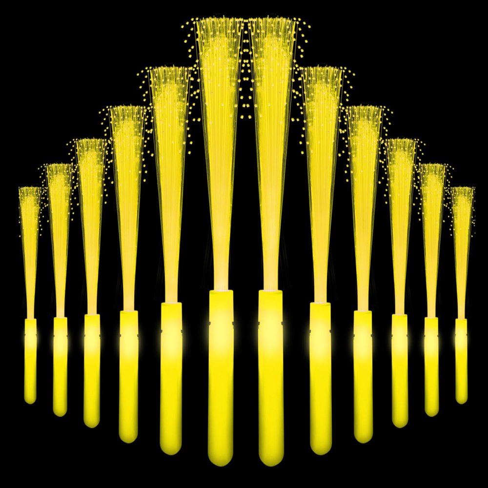 NUDALA 24 Pack Yellow Light Up Fiber Optic Stick Glow Wands Bulk with 3 Flashing Models for Easter July 4th Party Favors Birthday Wedding Bachelorette Concerts Clubs