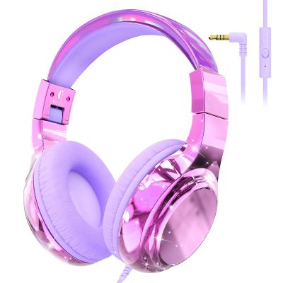 QearFun Kids Headphones Wired with Mic, 85/94dB Safe Volume Limit, Foldable Over Ear, Tangle-Free Cord & Sharing Port, Wired On-Ear Headset for School, Chromebook, Tablet, Travel - Boys & Girls