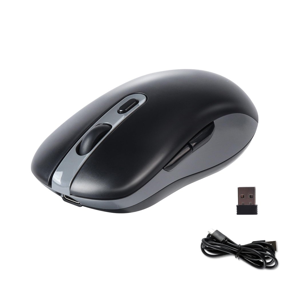Wireless Mouse Bluetooth & 2.4G Dual Mode Rechargeable Optical Wireless Computer Mice with USB Receiver, 3 Adjustable DPI Portable Ergonomic Cordless Bluetooth Mouse for Laptop PC iPad Mac OS, Black