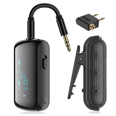 YOCOWOCO Bluetooth Transmitter Receiver for 2 AirPods/Headphones, Flight Bluetooth 5.2 Adapter for Airplane, TV, and Gym with a 3.5mm Audio Jack, Wireless BT Receiver with Mic for Car/Home Stereo