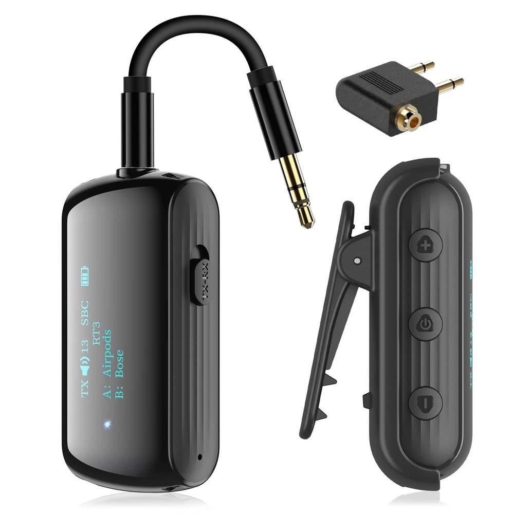 YOCOWOCO Bluetooth Transmitter Receiver for 2 AirPods/Headphones, Flight Bluetooth 5.2 Adapter for Airplane, TV, and Gym with a 3.5mm Audio Jack, Wireless BT Receiver with Mic for Car/Home Stereo