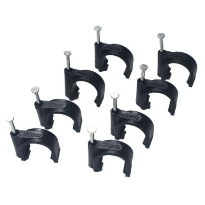 TEMKIN 50pcs/Pack PE Plastic 20mm Circle Cable Clip C Shaped High Carbon Steel Nails Cable Clips Wire Wall Holder