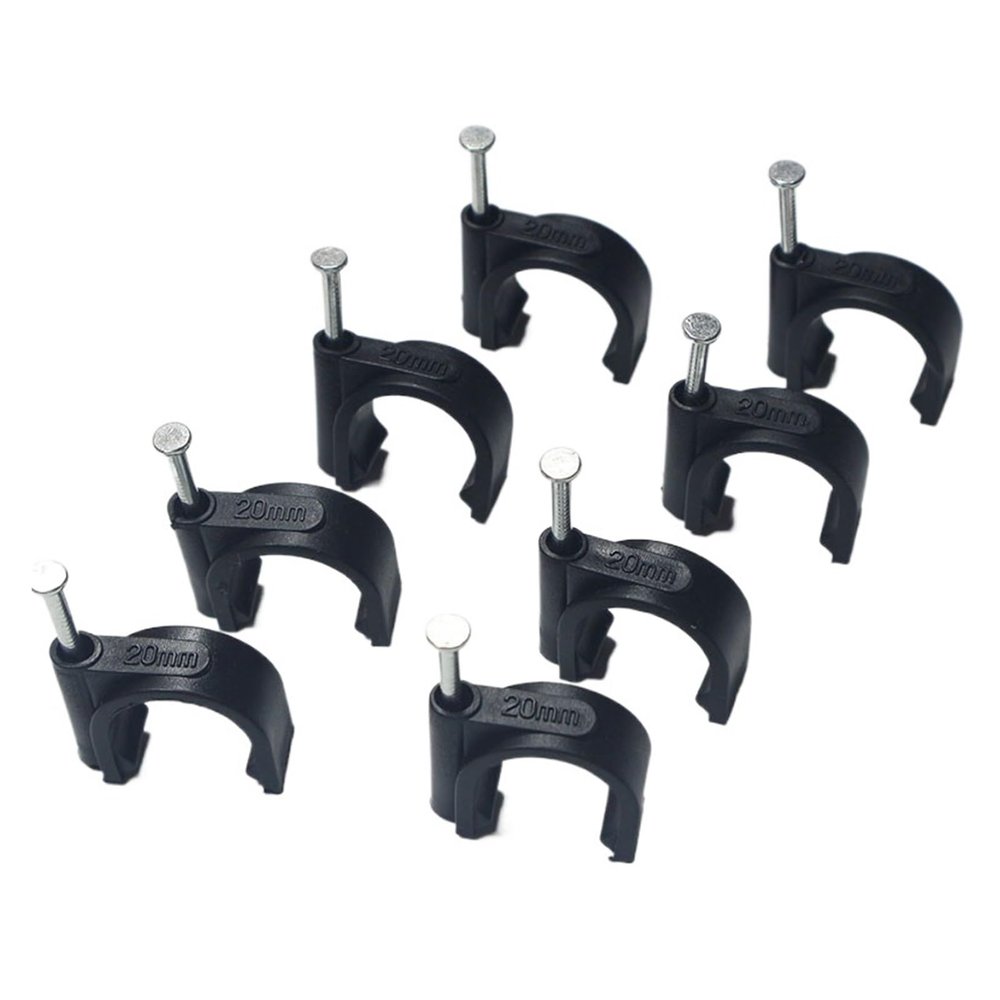 TEMKIN 50pcs/Pack PE Plastic 20mm Circle Cable Clip C Shaped High Carbon Steel Nails Cable Clips Wire Wall Holder