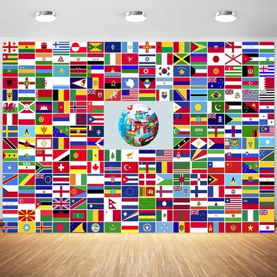 12x8ft World Flag Backdrop Global International Flags Photography Background Country Flags Banner Office School Classroom Wallpaper Decoration Photo Booth Props