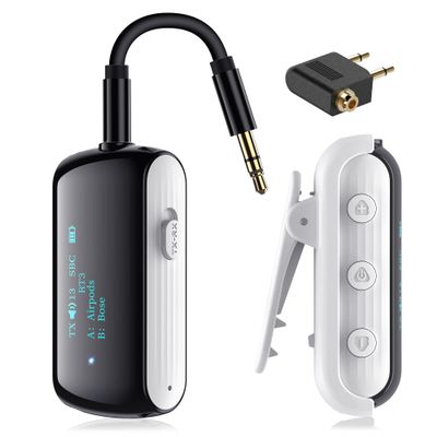 YOCOWOCO Bluetooth Transmitter Receiver for 2 AirPods/Headphones, Flight Bluetooth 5.2 Adapter for Airplane, TV, and Gym with a 3.5mm Audio Jack, Wireless BT Receiver with Mic for Car/Home Stereo