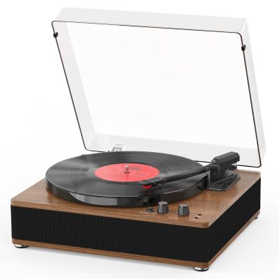 VINYLS LINK Vintage Record Player, Vinyl Records Player with Bluetooth Input/Output, Built-in Stereo Speakers, Full-Size Platter, 3-Speed Turntable, RCA/AUX/Headphone Out, Auto Off, Walnut Case
