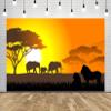 Loccor 17x10ft Fabric African Safari Backdrop Sunset Elephant Family Lions Silhouette Background Safari Animal Theme Birthday Party Decorations Baby Shower Photo Props view 3