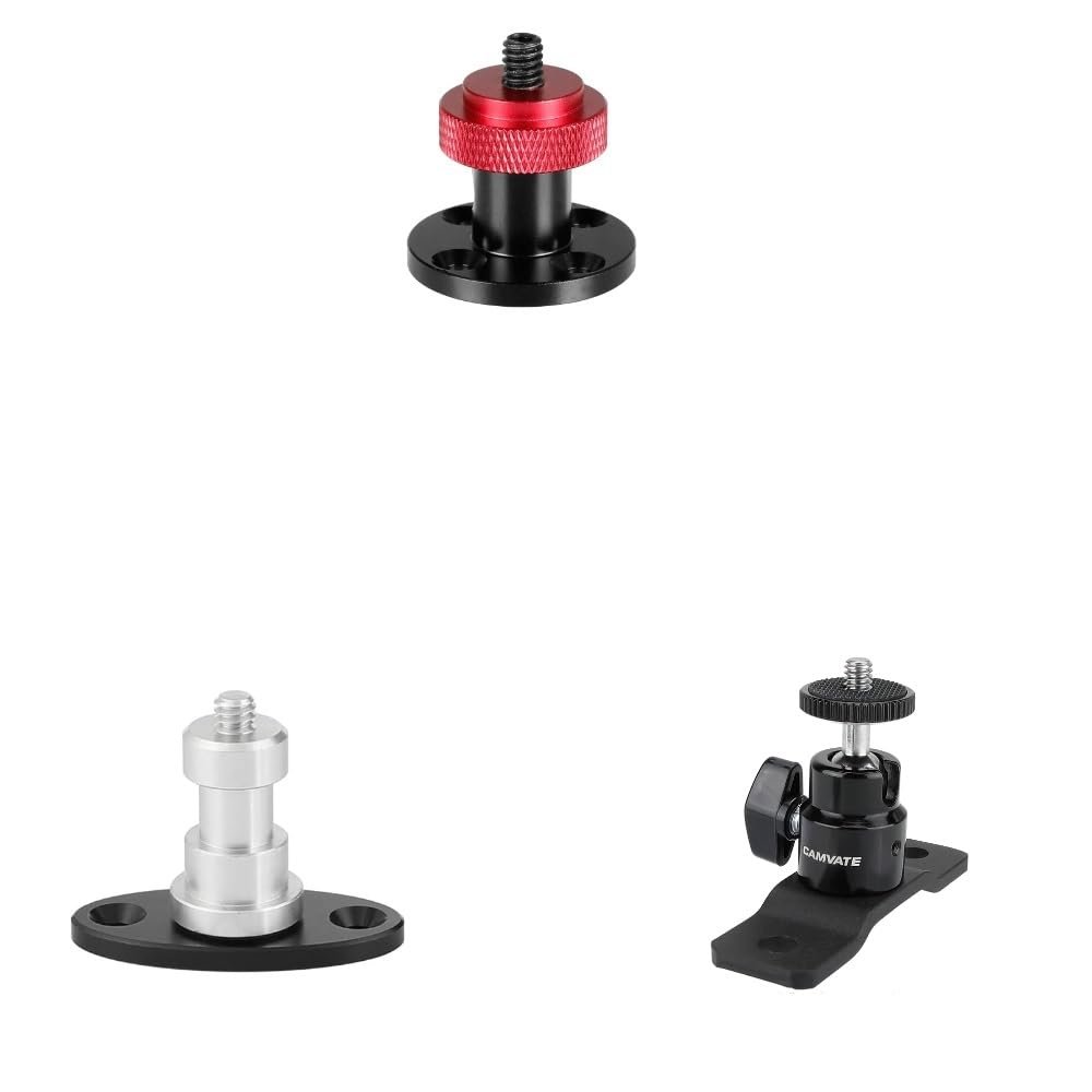 CAMVATE 1/4"-20 Male Thread Screw Mount + 1/4"-20 Thread Screw Connector + 1/4"-20 Ball Head with Bottom Pedestal Mount