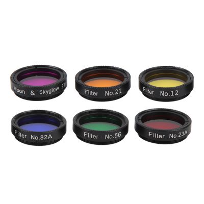 1.25 Inches Telescope Moon Filters, 6 Color Filters Set, Yellow,Orange,Red,Light Green,Blue,Light Violet, Fits 1.25 Inch Telescope Eyepiece, for Lunar Detail, Features