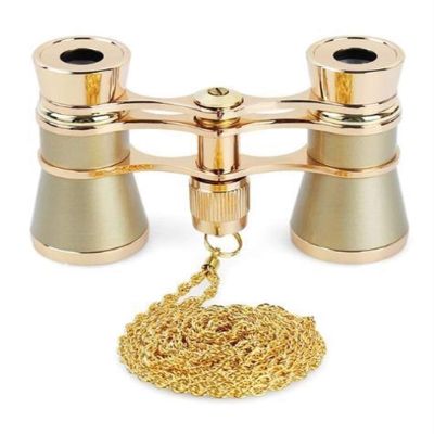 DirectNine Basics Portable Monocular 3 X 25 Classic Foldable Opera Glasses Binoculars Metal Body with Chain Optical Lens Theater Telescope Retro Design Women Gifts, Gold