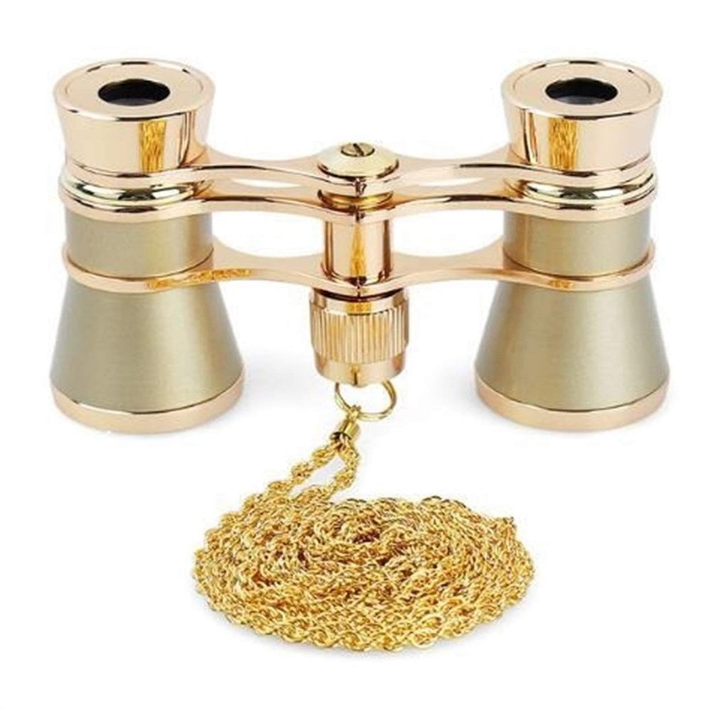 DirectNine Basics Portable Monocular 3 X 25 Classic Foldable Opera Glasses Binoculars Metal Body with Chain Optical Lens Theater Telescope Retro Design Women Gifts, Gold