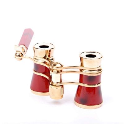 DirectNine Basics Portable Monocular 3x25 Brass Coated Lens Binocular Telescope Opera Theater Glasses with Retractable Handle for Watching Women Girls Gifts, Red