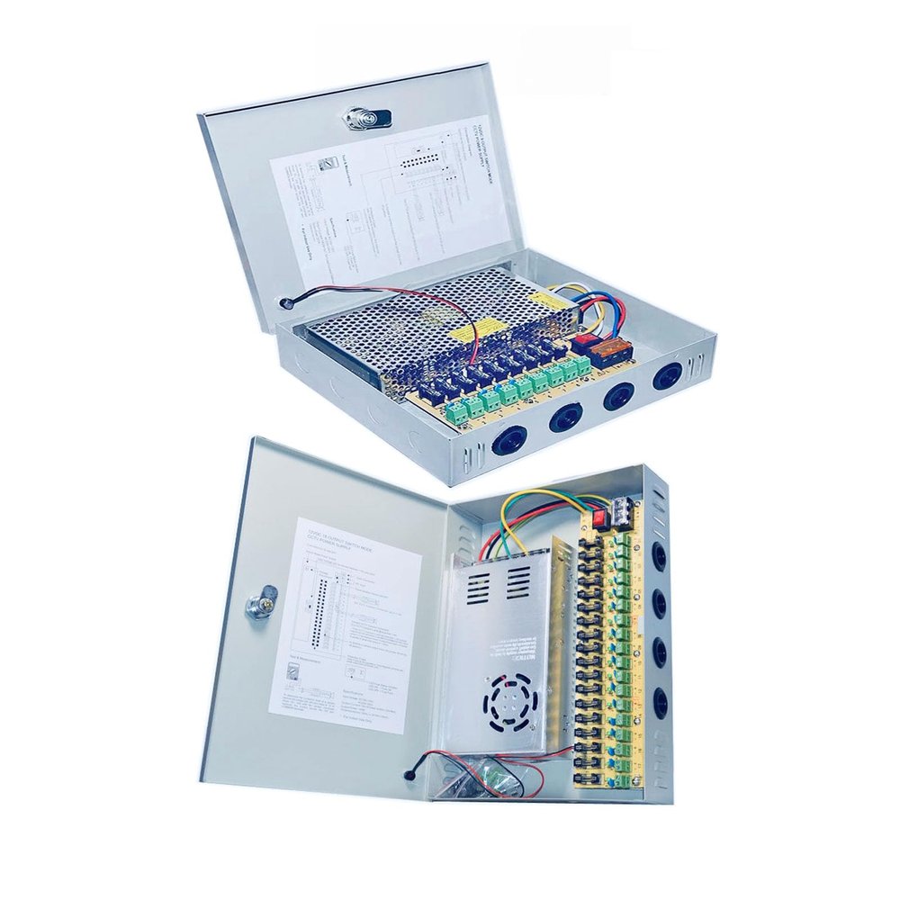 LOHODIZI 18 Channel/Port 30 AMPS, 15A 9CH,5A 9CH,12V DC Power Supply Box, Individually Fused for CCTV, LED, and All 12V DC Devices (9 Port-12V5A, AC200~245V, CCTV Power Supply Box)