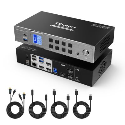 TESmart USB-C MST&EDID KVM Switch 3 Monitors 2 Computers HDMI+DisplayPort, 4K@60Hz KVM Switch Triple Monitor Dock for Laptop&Desktop, USB 3.0, Charging for Laptop, 1G Ethernet, Hotkey Switch
