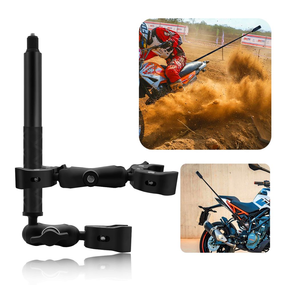 HAFOKO Heavy-Duty Motorcycle Clamp Mount Kit Bike Handlebar Holder with 59" Invisible Selfie Stick for Insta 360 X-X Compatible for DJI Osmo 360 Motorbike Double Clamp for UTV Boat Video