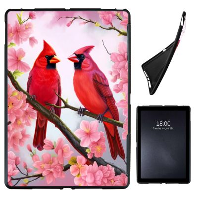 Case for 6" Kindle Paperwhite (10th Generation, 2018 Release),Slim Soft Shockproof TPU Silicone Protective Back Shell Case for Amazon Kindle Paperwhite E-Reader,Red Birds Pink Flowers