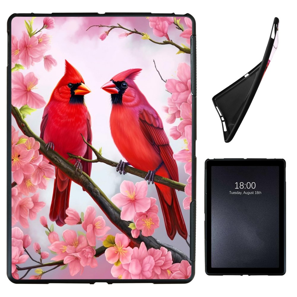 Case for 6" Kindle Paperwhite (10th Generation, 2018 Release),Slim Soft Shockproof TPU Silicone Protective Back Shell Case for Amazon Kindle Paperwhite E-Reader,Red Birds Pink Flowers