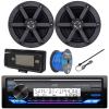Single DIN Headunit Bluetooth Radio USB AUX AM/FM Digital Media Marine Receiver Bundle Combo with 1 Pair (QTY 2) 6.5" 2-Way 100 Watts Peak Boat Audio Speakers, Speaker Wire, Antenna, Radio Cover view 1