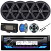 In-Dash Single DIN Headunit Bluetooth Radio USB AUX AM/FM CD Player Marine Receiver w/ Wired Remote, 2 Pairs (QTY 4) 6.5" 2-Way 100W Peak Boat Audio Speakers, Speaker Wire, Antenna, Radio Cover view 1