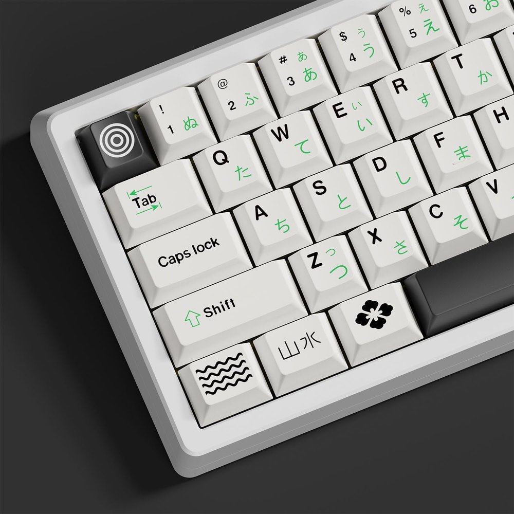 DirectNine Basics Pusakoa PBT Landscape Themed Keycaps with Japanese Legend, White 141 Keys Dye-Sublimation Cherry Profile Keycap Set for Cherry Gateron MX Switches Mechanical Keyboard