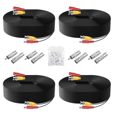 BNC Cable 4 Pack 50 Feet Atuinctv Security Camera Cable,CCTV Video Power Cable Wire for Surveillance Camera DVR Systems with 8pcs Connectors and 100pcs Cable Clips-Black