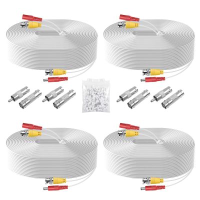 Atuinctv BNC Cable 4 Pack 30 Feet Security Camera Cable,CCTV Video Power Cable Wire for Surveillance Camera DVR Systems with 8pcs Connectors and 100pcs Cable Clips-White