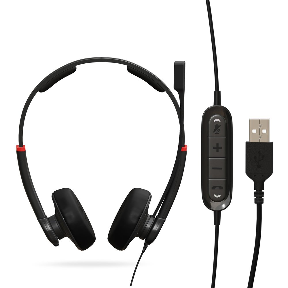 DataLocker USB Wired Headset Degree Microphone for PC - Push-to-Talk (PTT) TAA Compliant Computer Headphones with in-Line Volume Control, Noise Cancellation, & for Home, Skype