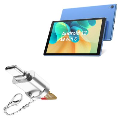 BoxWave Adapter Compatible with Baken D10A Android 12 Table (10 in) - Micro SD Card miniReader, USB Type-C OTG Reader USB3.0 Adapter Keychain - Metallic Silver