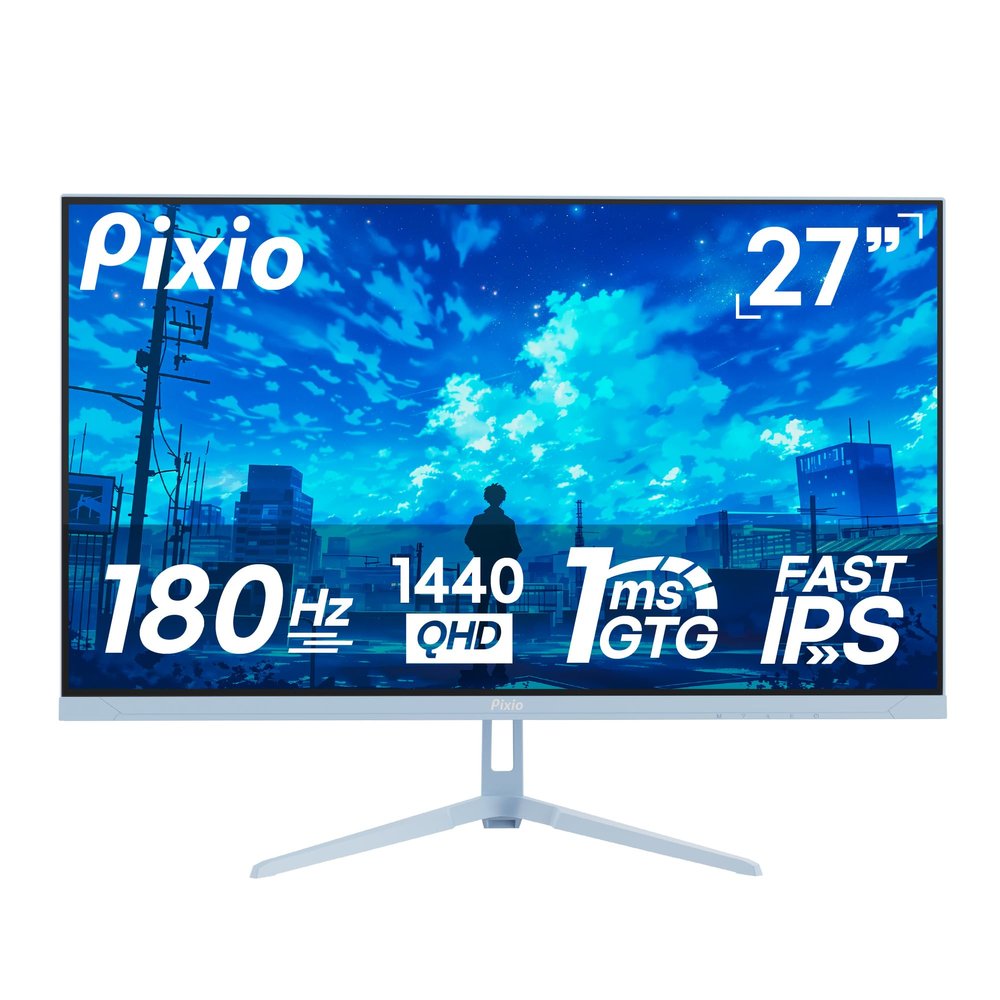 Pixio PX278 Wave Blue 27 inch 180Hz Refresh Rate Quad HD 1440p Resolution AMD FreeSync Fast IPS Panel 1ms GTG Response Time Built-in Speakers Gaming Monitor
