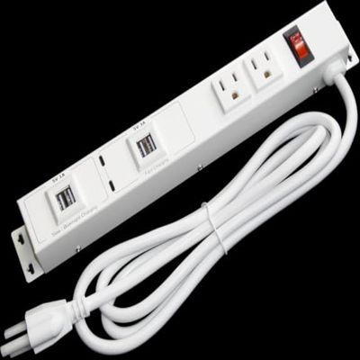 12" 2-Outlet Metal Power Strip, 6' Cord, 3000 Joules Surge Protection, Multi USB