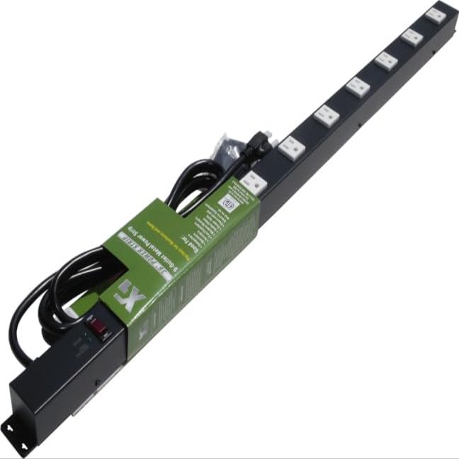 36" 9-Outlet Metal Power Strip, 9' Cord, 3000 Joules Surge Protection, Ground and Surge Protection Indicators