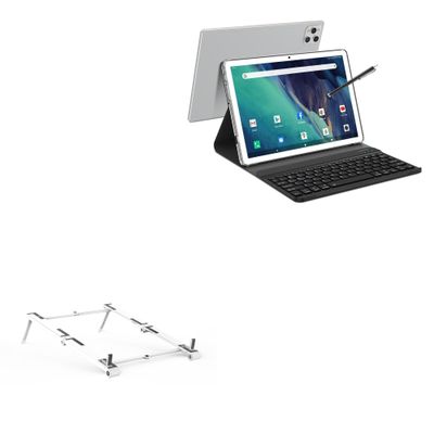 BoxWave Stand and Mount Compatible with EITOMIN Android 12 Tablet (10 in) - Pocket Aluminum Stand 3-in-1, Portable Multi Angle Viewing Riser - Metallic Silver