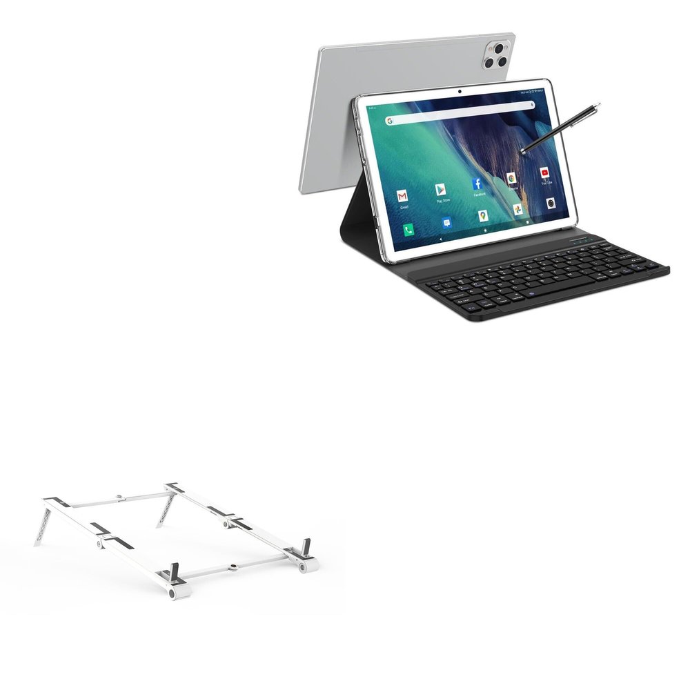 BoxWave Stand and Mount Compatible with EITOMIN Android 12 Tablet (10 in) - Pocket Aluminum Stand 3-in-1, Portable Multi Angle Viewing Riser - Metallic Silver