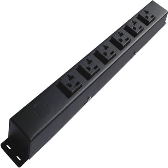 16 Hardwired Power Strip (NO Power Cord), 6 Vertical 20A Outlets (NEMA 5-20R, NOT Tamper Resistant), with Ears (with mounting tabs on Both Ends)