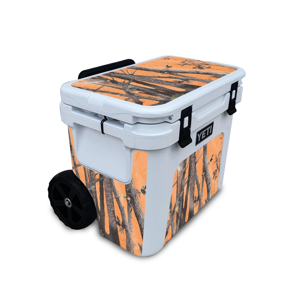 Glossy Glitter Cooler Skin Compatible with Yeti Roadie 32 Wheeled Cooler - Orange Camo - Premium 3M Vinyl Protective Wrap Decal Cover - Easy to Apply | Crafted in The USA by MightySkins