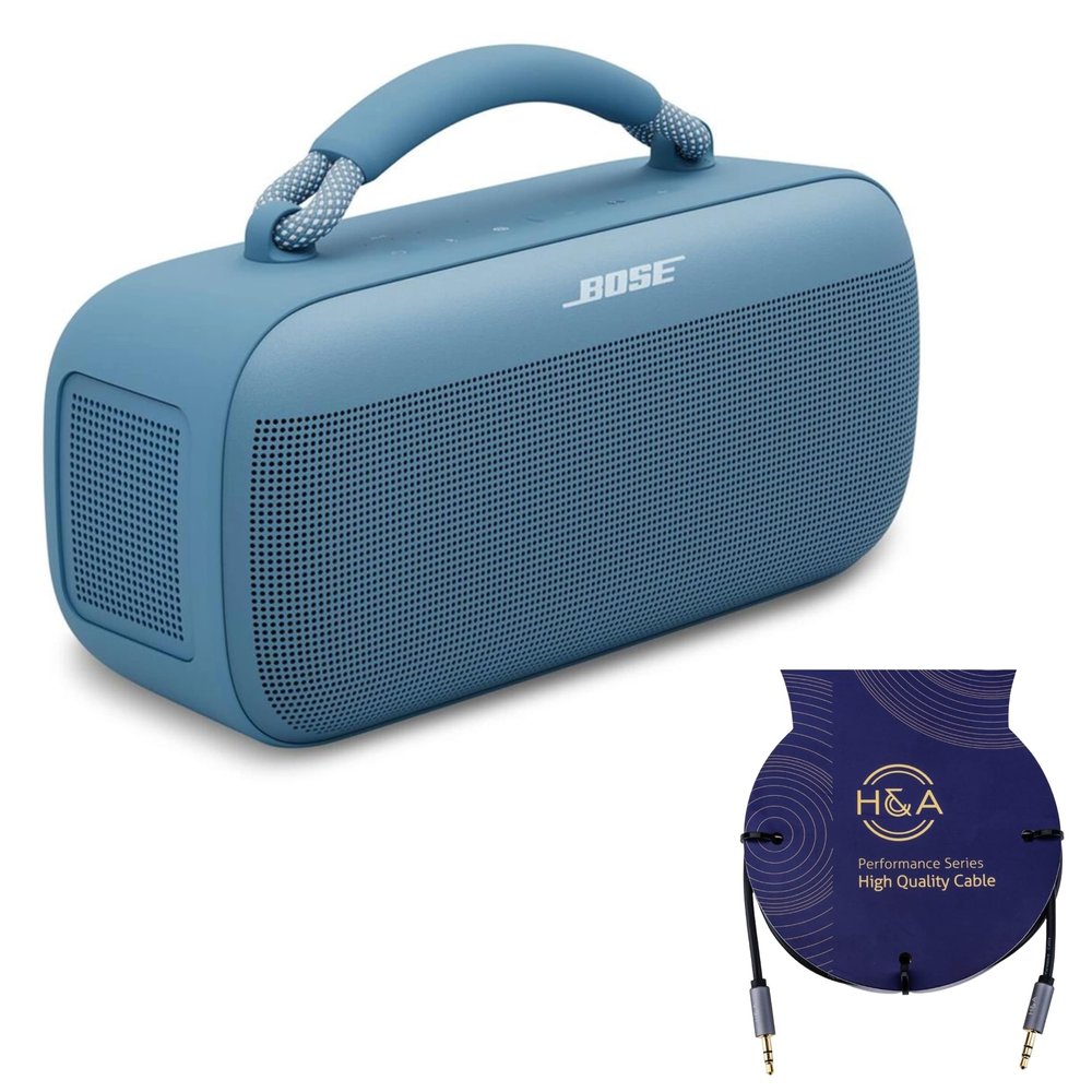 Bose New SoundLink Max Portable Speaker, Large Waterproof Bluetooth Speaker, Up to 20 Hours of Battery Life, USB-C, Built-in 3.5mm AUX Input, with H&A 3' Aux Cable (Blue Dusk)