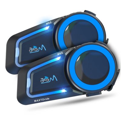 MAXTO Motorcycle Bluetooth Headset M6S,Mesh Intercom1000M Communication Systems 8 Riders Motorcycle Helmet Speaker, BT5.0 Double Chip CVC+DSP Noise Cancellation Music Sharing IP67(2 Pack)