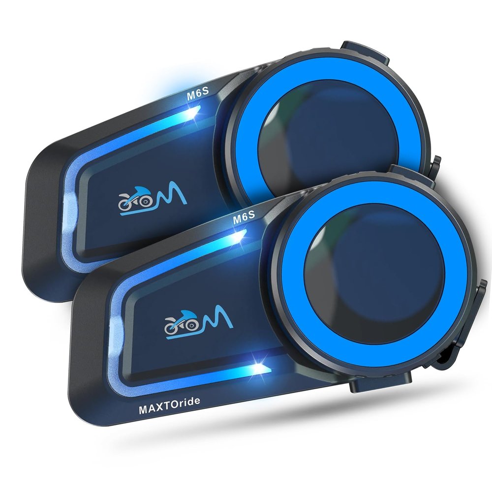 MAXTO Motorcycle Bluetooth Headset M6S,Mesh Intercom1000M Communication Systems 8 Riders Motorcycle Helmet Speaker, BT5.0 Double Chip CVC+DSP Noise Cancellation Music Sharing IP67(2 Pack)