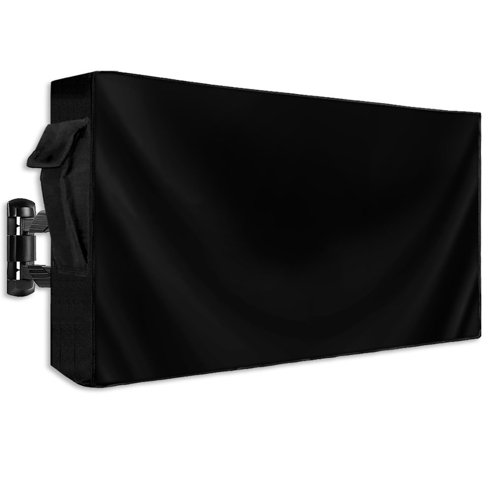 Lsrtoss Black Outdoor TV Cover 30-32 Inch Weatherproof, Outdoor TV Enclosure with Zipper & Roll Up Front Flap, Pure Black Waterproof TV Covers for Outside Flat Screen TV