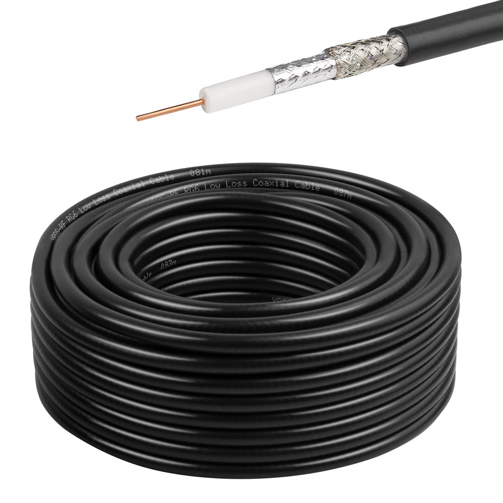 XRDS -RF RG6 Dual Shield Cable 50FT, 18 AWG 75 Ohm Bare Copper Conductor RG6 Coaxial Cable (50feet, Black)
