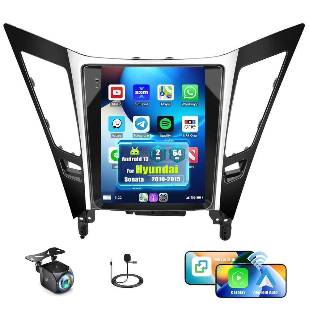 [2G+64G]Android 13 Car Stereo for Hyundai Sonata 2010-2015 with Wireless Apple Carplay Android Auto,9.7" HD Touch Screen Car Radio with GPS Navigation,WiFi,Bluetooth,FM/RDS Radio,HiFi,SWC+Rear Camera