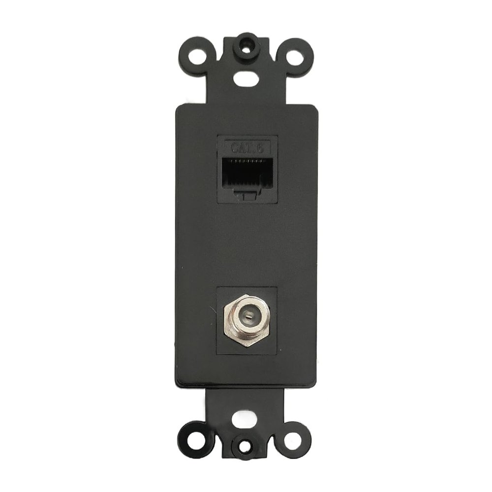 BUPLDET Coax and CAT6 Wall Plate Insert - Ethernet Coaxial Keystone Jack Insert Cover Plate Female to Female for Midsize/Oversize Wallplate - Black