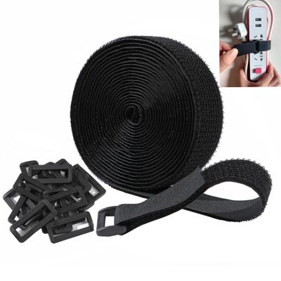 1-1/2"x16ft Hook and Loop Securing Straps with 15 Buckles, Free Cut Length | Easy to use | Adjustable | Reusable Fastening Cable Ties, 1-1/2in Wide Cinch Strap for Wire, Cord Wraps, Cable Management