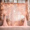 30x10ft Peach Tulle Backdrop Curtain with Lights String for Parites, Sheer Photo Backdrop Curtains with Lights for Wedding Backdrop Ceremony Reception Bridal Shower Baby Shower Birthday Party view 1